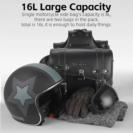 1619 Retro PU leather double side saddle bag - Black