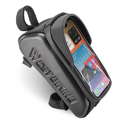 1399Bolsa de teléfono para tubo superior de bicicleta en cuero + EVA + poliéster 0,8L