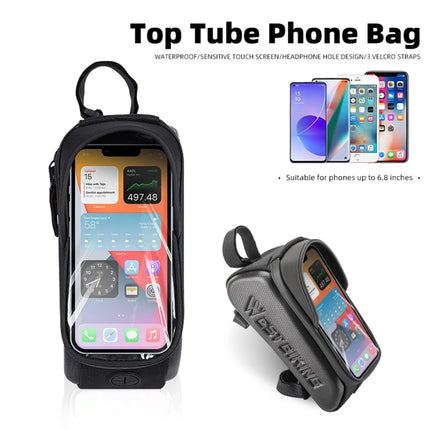 1399Bolsa de teléfono para tubo superior de bicicleta en cuero + EVA + poliéster 0,8L