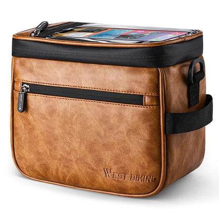 1622Sacoche de guidon de vélo en cuir thermique, support de téléphone