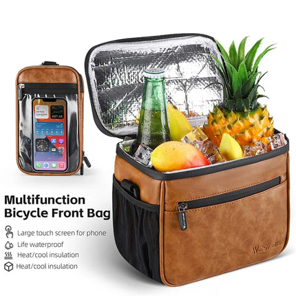 1622Sacoche de guidon de vélo en cuir thermique, support de téléphone