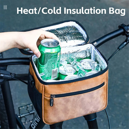 1622Sacoche de guidon de vélo en cuir thermique, support de téléphone
