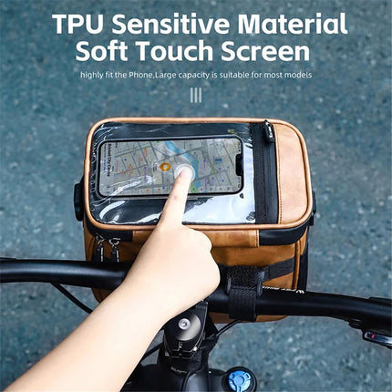 1622Sacoche de guidon de vélo en cuir thermique, support de téléphone