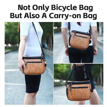 1622Sacoche de guidon de vélo en cuir thermique, support de téléphone