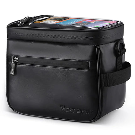 1445Sacoche de guidon de vélo en cuir thermique, support de téléphone