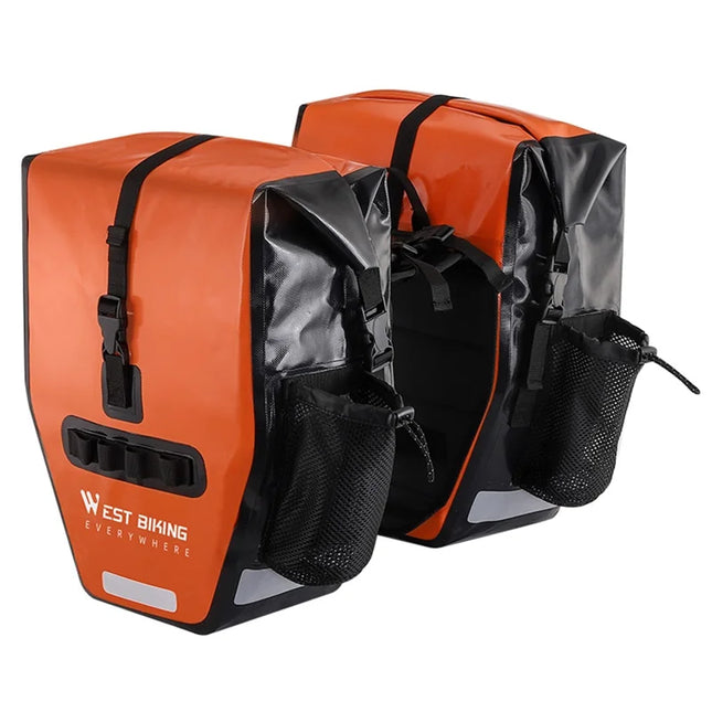 1693Bolsa para portaequipajes trasero de bicicleta en tela impermeable 1000D - Negro / Naranja