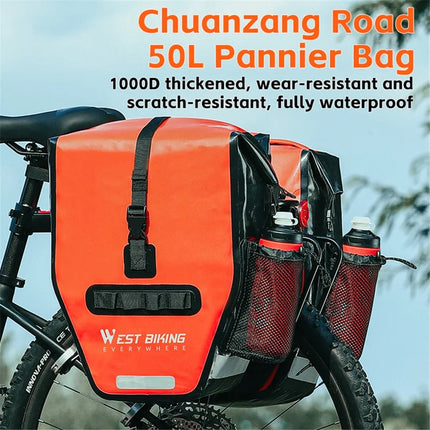 1693Bolsa para portaequipajes trasero de bicicleta en tela impermeable 1000D - Negro / Naranja