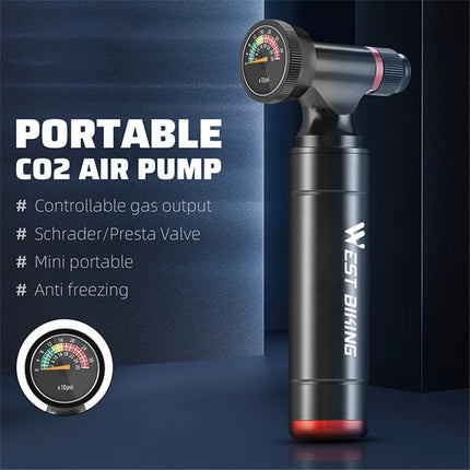 1147Gonfleur CO2 pour vélo, pompe à vélo en alliage d&amp;#39;aluminium avec manomètre