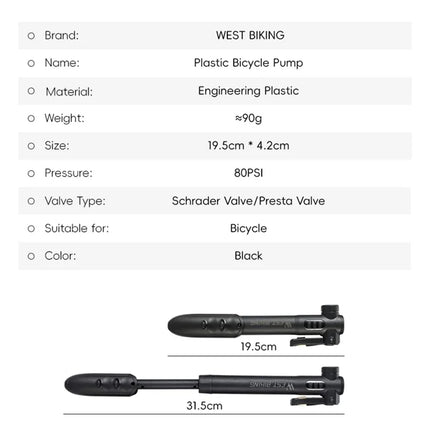 456Pompa per Bicicletta Portatile 80PSI Mini Plastica
