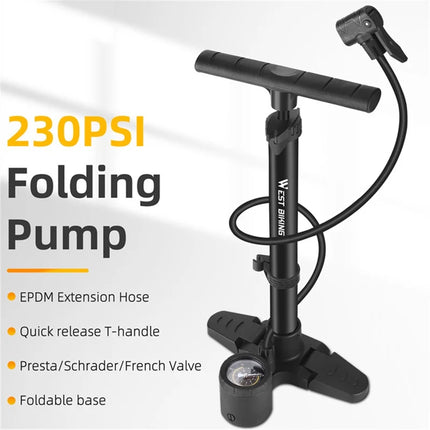 754 Portable vertical bike pump 230PSI with folding base for bikes