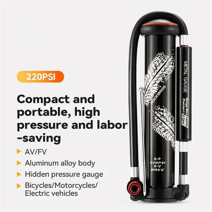 1194Pompa per bicicletta 220PSI ad aria manuale con manometro nascosto