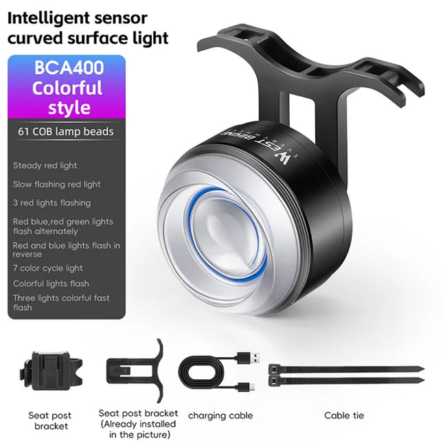 280Luz trasera inteligente para bicicleta con alarma luminosa de colores