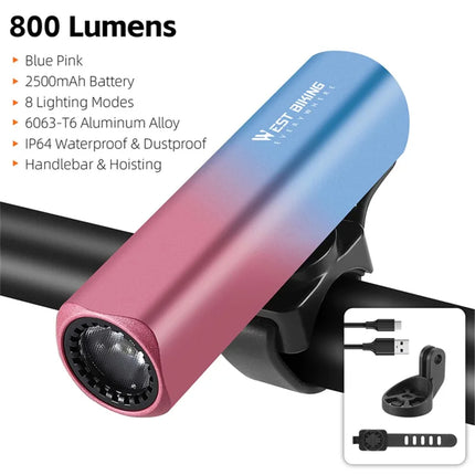 768Faro anteriore per bicicletta luminoso 800LM in lega di alluminio - blu + rosa