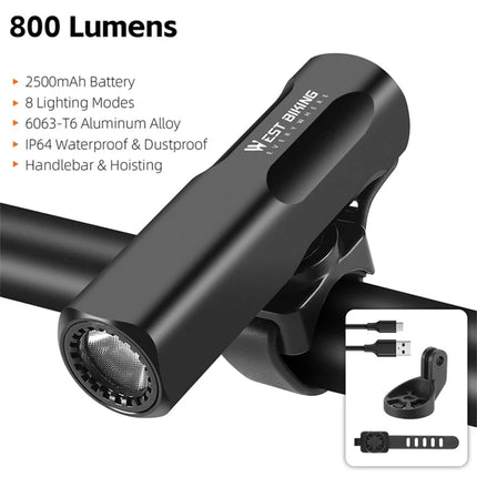 967 Bicycle Front Light 800LM in Aluminum Alloy - Black