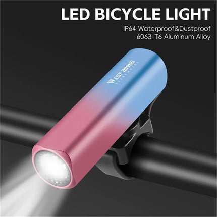 983Phare avant de vélo lumineux 400LM en alliage d&amp;#39;aluminium  - Dégradé bleu + rose
