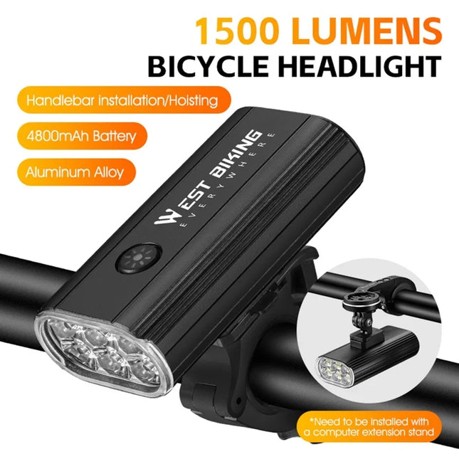 1108Lampe de guidon de vélo haute puissance 1500 Lumen, 5 modes étanche
