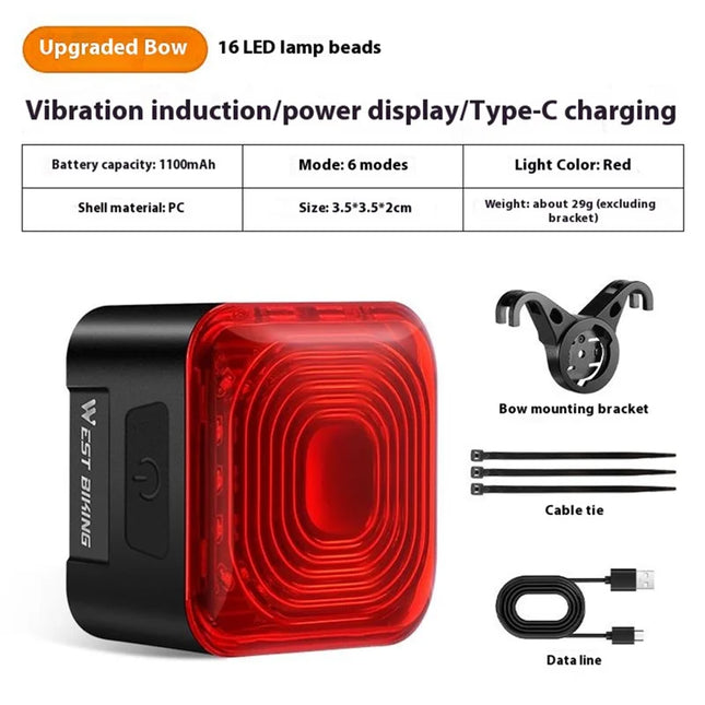 556Feu arrière intelligent de vélo, détection de frein, affichage de batterie