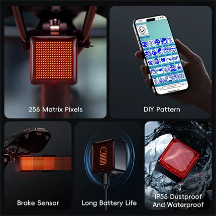 1024Feu arrière de vélo avec capteur de frein, programmable DIY