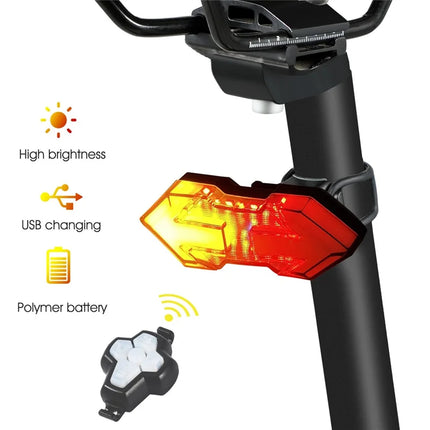 862 Bicycle Rear Light with Remote Control, USB Rechargeable, 5 Modes