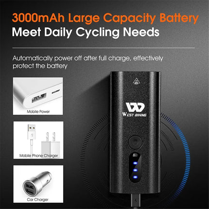 1570Lampe de vélo rechargeable USB étanche, affichage de batterie