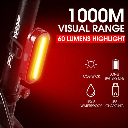 263Luz trasera de bicicleta recargable por USB, rotación de 360 grados, impermeable IPX5
