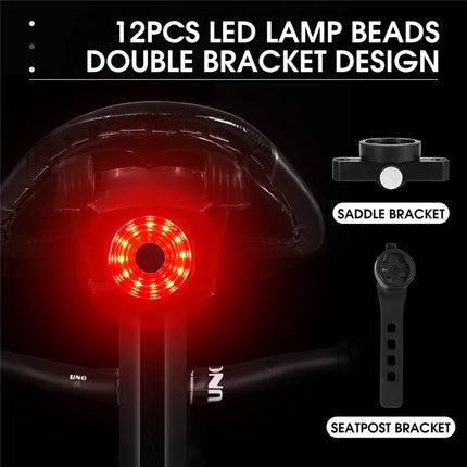 1342Feu arrière de vélo LED rechargeable USB à induction de frein intelligent