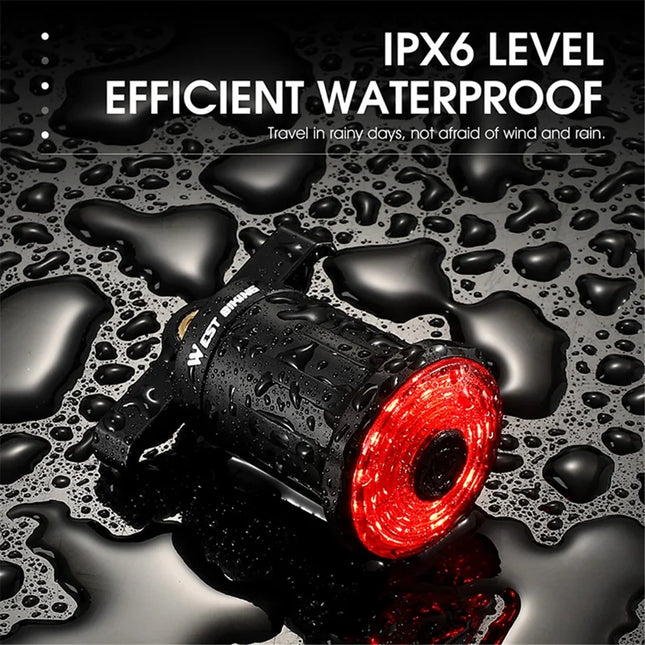 1097Feu arrière de vélo LED rechargeable USB à induction de frein intelligent