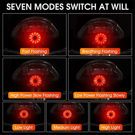 1097Feu arrière de vélo LED rechargeable USB à induction de frein intelligent