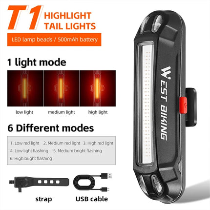 831Fanale posteriore per bicicletta LED luminoso USB, lampada di avvertimento per ciclismo - T1