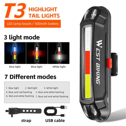843Luce posteriore per bicicletta LED luminosa USB, lampada di avvertimento per ciclismo - T3
