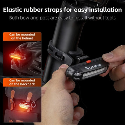 843Luce posteriore per bicicletta LED luminosa USB, lampada di avvertimento per ciclismo - T3