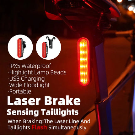 1154Lampe arrière de vélo à capteur de frein laser, 5 modes frein intelligent