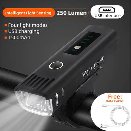 1028Phare de vélo à détection de lumière intelligente étanche IPX4