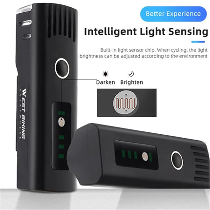 1028Phare de vélo à détection de lumière intelligente étanche IPX4