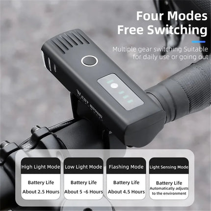 1028Phare de vélo à détection de lumière intelligente étanche IPX4