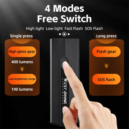 729Phare de vélo en plastique 400LM, torche de cyclisme de nuit  - Noir