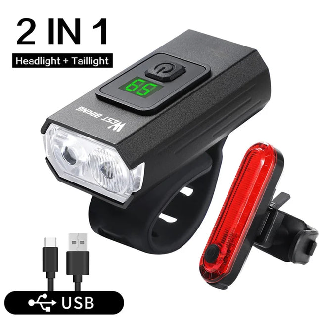 1591Set fanale + luce posteriore per bicicletta Tipo-C con display digitale