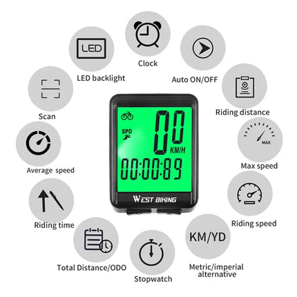1762 Kabelloser Fahrradcomputer für Mountainbike und Straße, wasserdichtes beleuchtetes Display