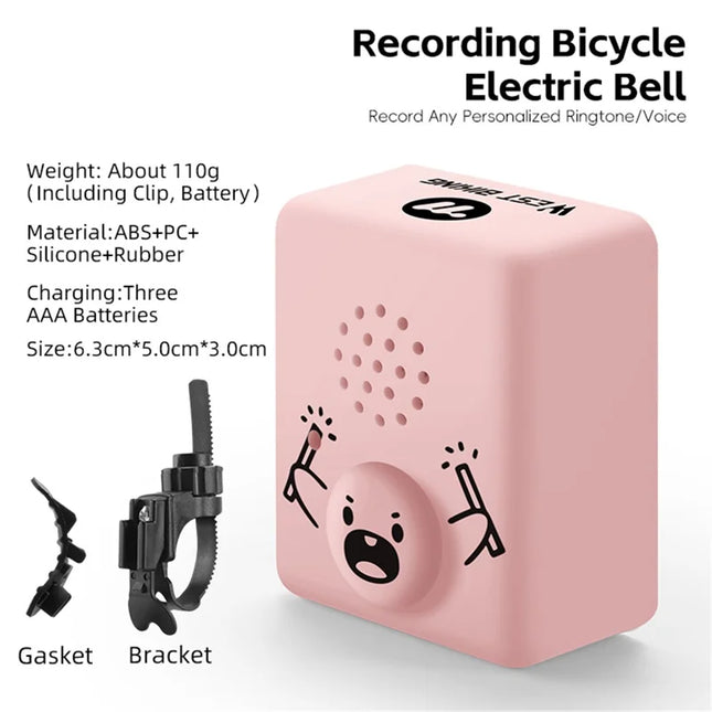 400Sonnette WEST BIKING 120dB rose, enregistrement audio, électronique VTT
