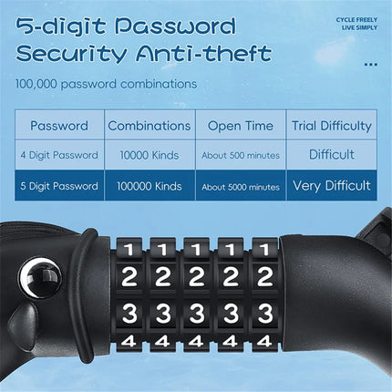 885C cable lock for bike with 4-digit combination for road bike mountain bike
