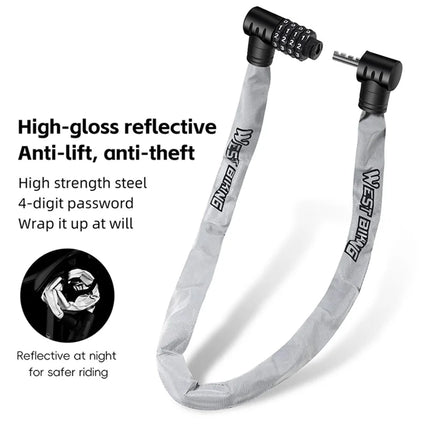 Cadenas de vélo réfléchissant chiffres portable anti-vol
