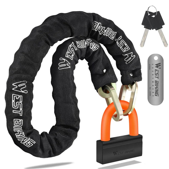 1348 Antifurto per bicicletta e moto in acciaio legato con catena a forma di U - Arancione