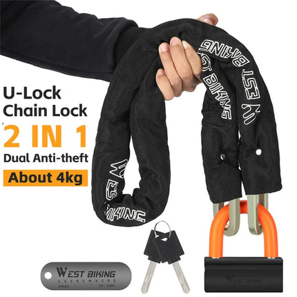 1348 Antifurto per bicicletta e moto in acciaio legato con catena a forma di U - Arancione