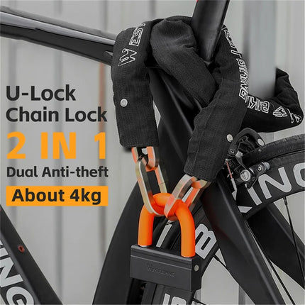 1348 Antifurto per bicicletta e moto in acciaio legato con catena a forma di U - Arancione