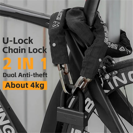 1592 Antifurto per bicicletta e moto in acciaio legato con catena a forma di U - Nero