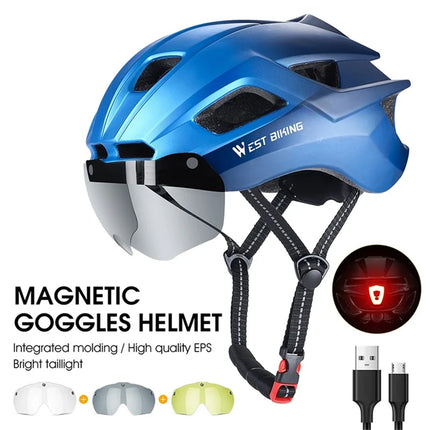 902 Casco da bici con occhiali magnetici integrati leggero - Blu