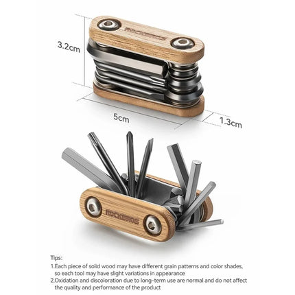 1522Kit de herramientas para bicicleta 8 en 1 ROCKBROS - Acero y Madera - Multifuncional