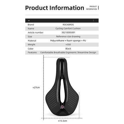 1118Selle de vélo VTT respirante en cuir PU et antichoc Rockbros
