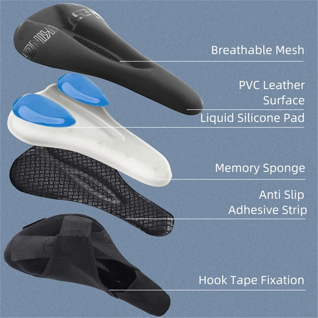 1679Sillín de bicicleta de ciclismo grueso de silicona con absorción de impactos