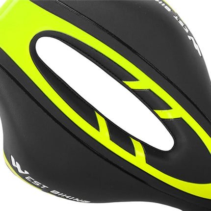 1790Sillín de bicicleta de cuero PU, transpirable, amortiguador y anti-impactos - Negro Amarillo